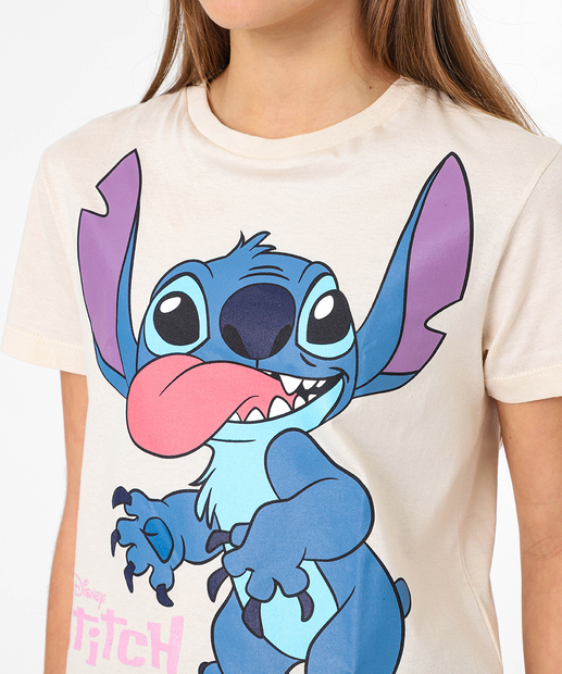 Camiseta Juvenil Stitch Disney Tam 10 a 16 Bege