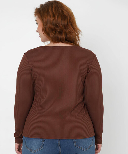 Blusa Plus Size Feminina Canelada Marisa Marrom