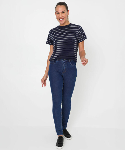 Blusa Feminina Listrada Manga Curta Marisa Azul