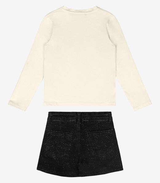 Conjunto Blusa com Shorts Saia Jeans Trick Nick Bege