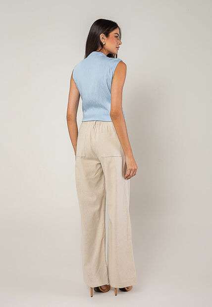 Regata Alfaiataria Com Babados Azul Salvatore