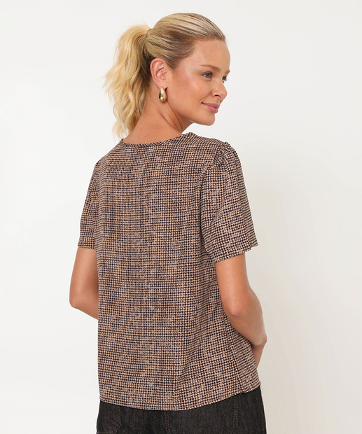 Blusa Feminina Pied Poule Manga Curta Marisa Cinza