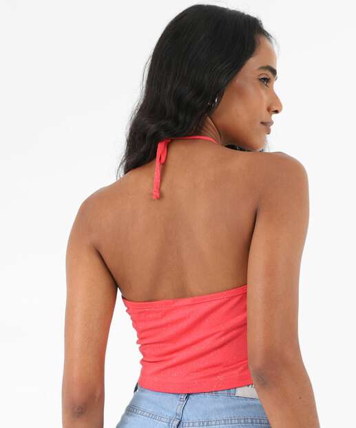 Top Cropped Feminino Carnaval Brilho Amarração Marisa Rosa
