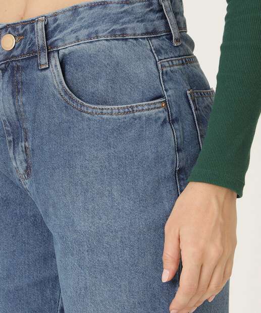 Calça Reta Feminina Bolsos Ecxo Jeans