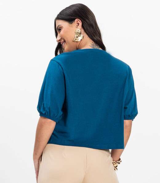 Blusa Manga Camponesa Feminina Rovitex Azul