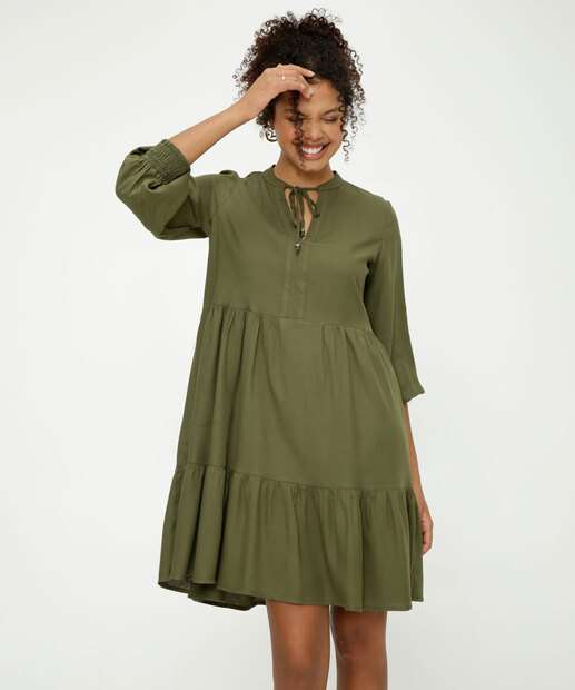 Vestido Feminino Amarração Manga 7/8 Marisa