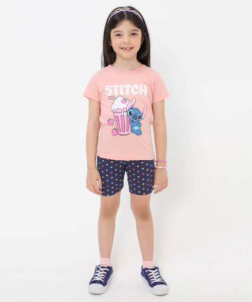 Blusa Infantil Stitch Disney Tam 4 a 10 Rosa