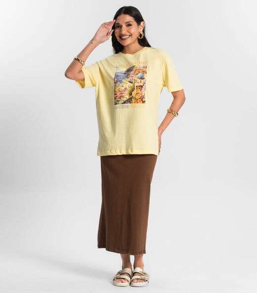 Camiseta Feminina T-Shirt Meia Malha Amarelo