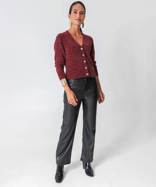 Cardigan Feminino Chenille Marisa Vinho