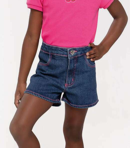 Conjunto Infantil Blusa E Shorts Jeans Trick Nick Rosa