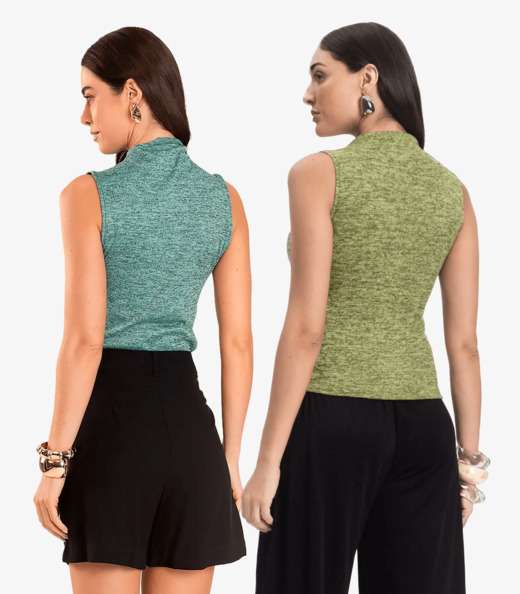 Kit 2 Regatas Femininas Com Gola Infinita Cor Sortidas