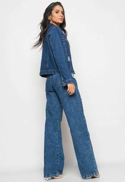 Jaqueta Jeans Escura Com Rasgos Salvatore Fashion