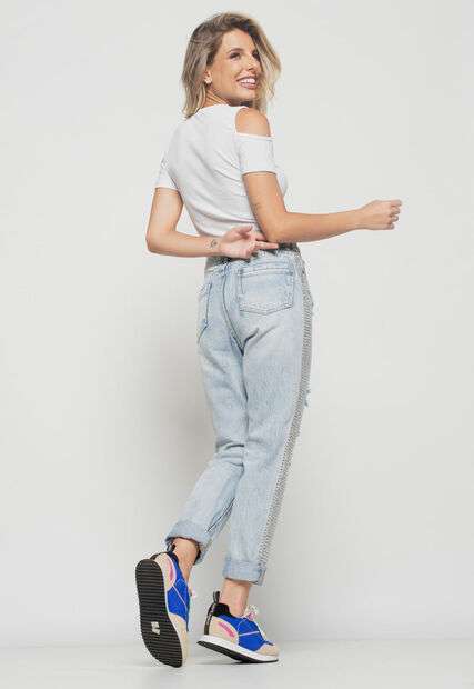 Blusa  Ombro Vazado Manga Curta Canelado Branco