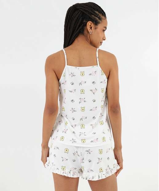 Pijama Feminino Ursinho Pooh Alças Finas Disney Off White