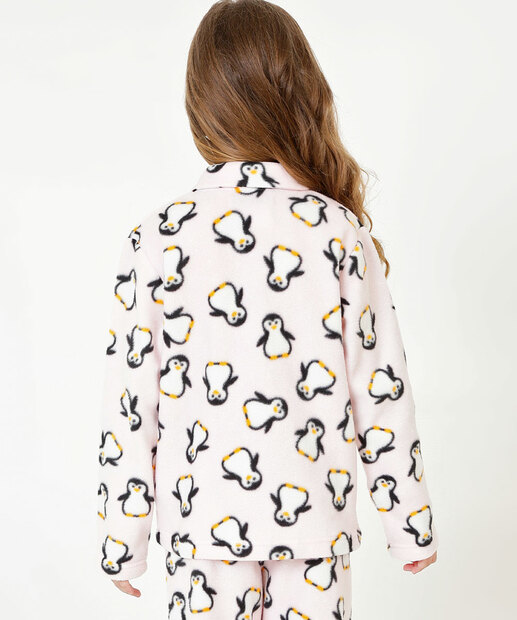 Pijama Americano Infantil Fleece Pinguim Marisa Tam 4 a 12