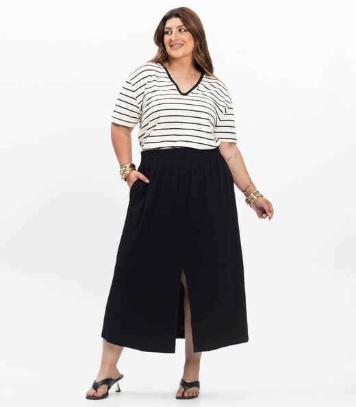 Saia Super Midi Feminina Plus Size Secret Glam Preto