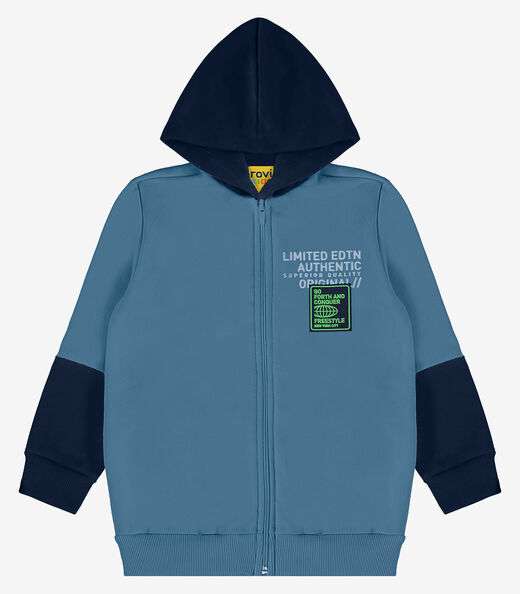 Jaqueta Infantil Com Capuz Em Moletom Rovi Kids Azul