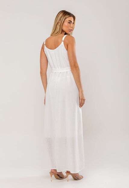 Vestido Longo Com Faixa Na Cintura Branco Salvatore