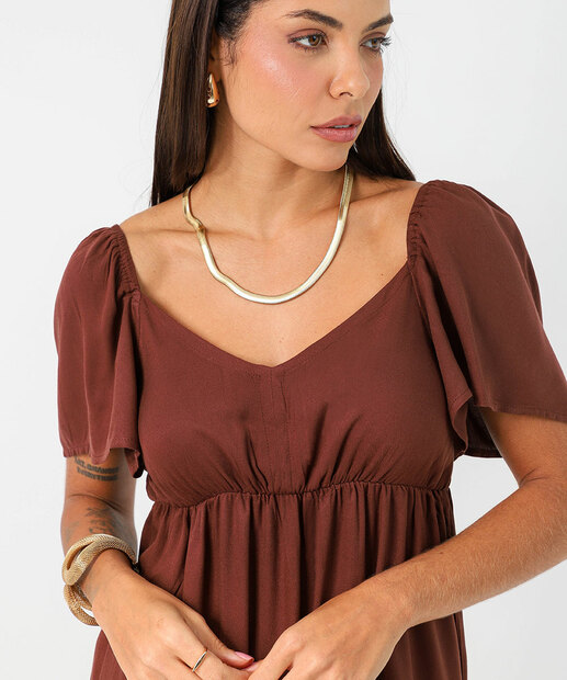 Vestido Feminino Longo Manga Curta Marisa Marrom