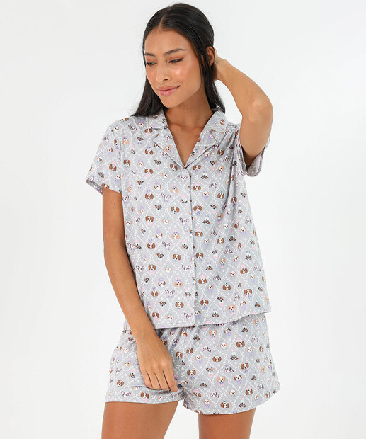 Image_Pijama Americano Feminino Cachorros Marisa Cinza
