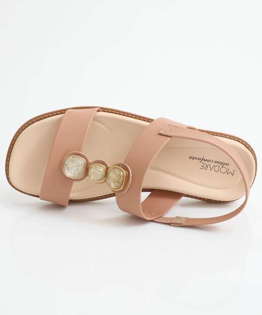 Sandália Feminina Rasteira Pedras Modare Bege