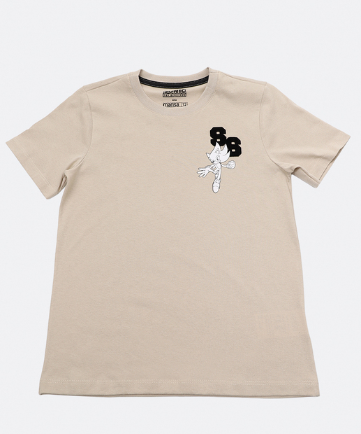 Camiseta Juvenil Estampa Sonic Tam 10 a 16 Bege
