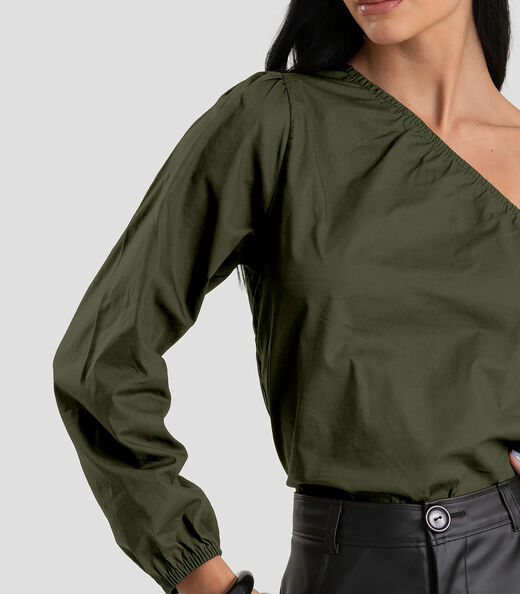 Blusa Feminina Manga Única em Tricoline Dianna Verde