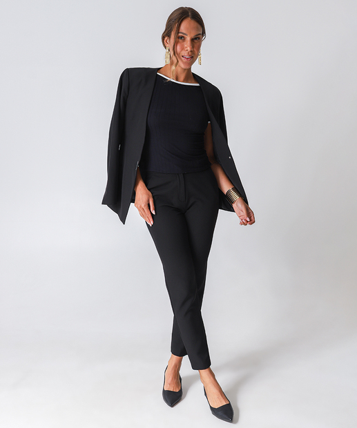 Blusa Feminina Canelado  Manga Curta Marisa Preto