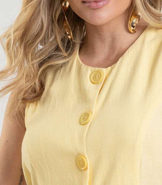 Colete Feminino em Tecido Linho Dianna Amarelo