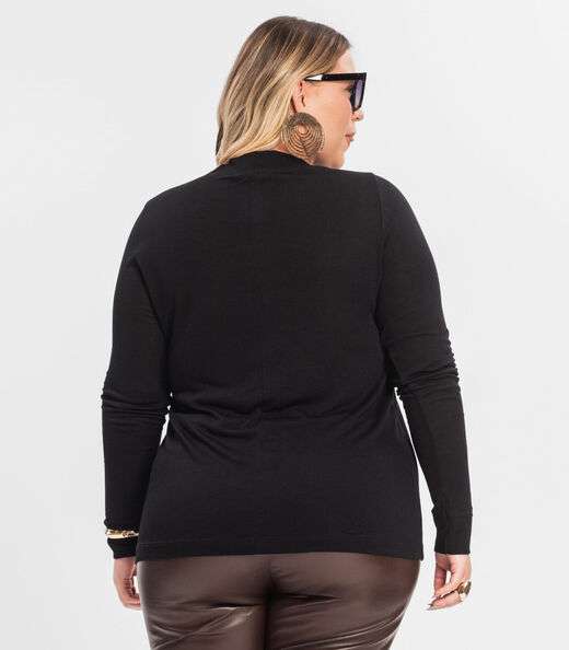 Blusão Feminino Plus Size Decote V Secret Glam Preto