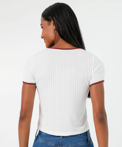 Blusa Feminina Canelada Manga Curta Marisa Off White