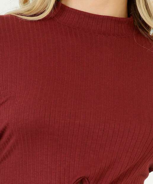 Blusa Cropped Feminina Canelada Amarração Manga Longa