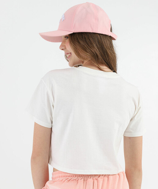 Blusa Juvenil Cropped Estampada Marisa Tam 10 a 16 Off White