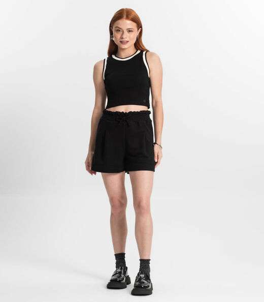 Regata Cropped Feminina Em Ribana Minty Preto