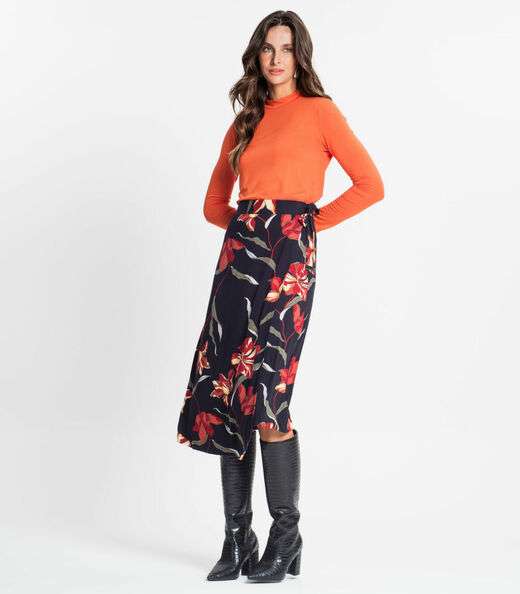 Blusa Feminina Manga Longa Gola Alta Rovitex Laranja