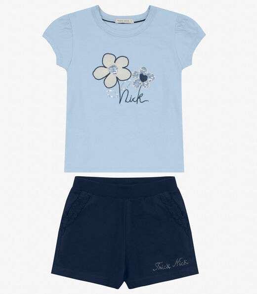 Conjunto Menina Blusa com Shorts Trick Nick Azul