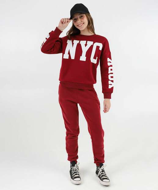 Blusão Infantil Moletom Estampado Marisa Tam 10 a 16 Vermelho