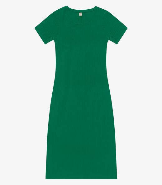Vestido Midi Ribana Canelada Básico Rovitex Verde