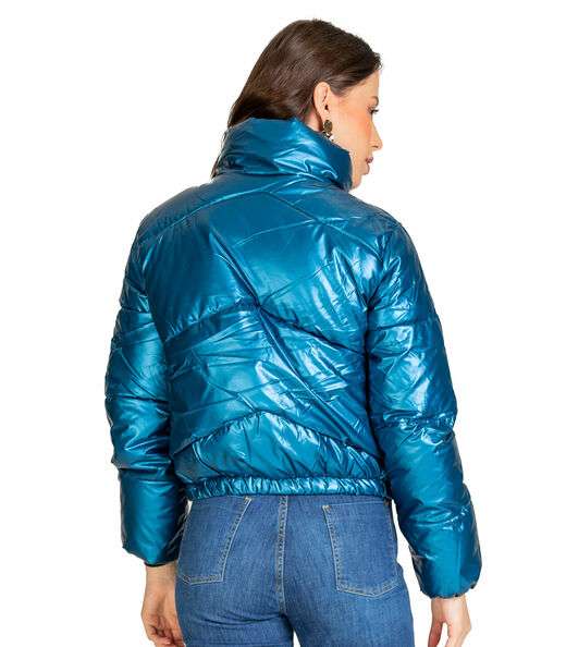 Jaqueta Puffer Feminina Metalizada Select Azul