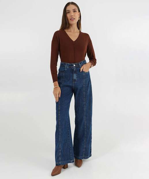 Image_Calça Jeans Wide Leg Bolsos Feminina Azul