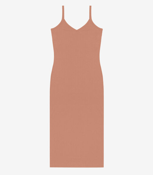 Vestido Midi em Ribana Canelada Rovitex Marrom