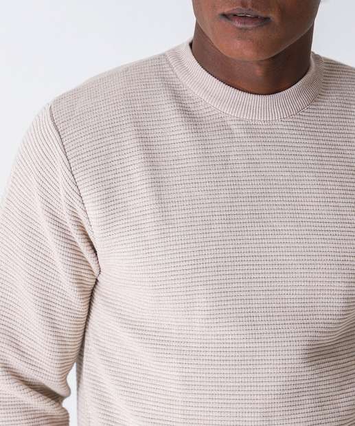 Suéter Masculino Tricô Textura Marisa Bege