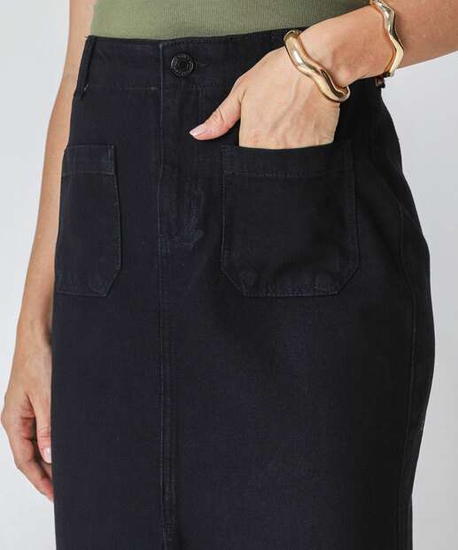 Saia Midi Jeans Feminina Fenda Marisa