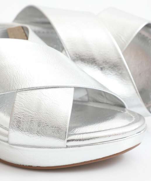 Tamanco Feminino Salto Plataforma Metalizado Moleca Prateado