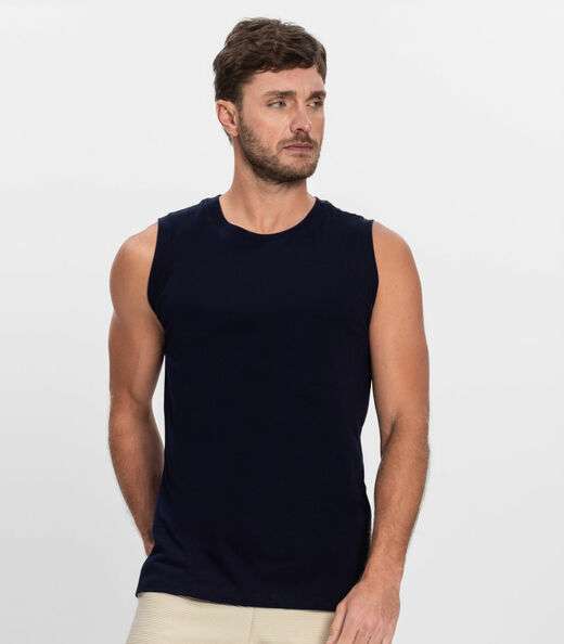 Regata Masculina Básica Meia Malha Diametro Azul