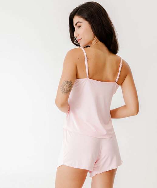 Baby Doll Liganete Renda Alças Finas Marisa Rosa