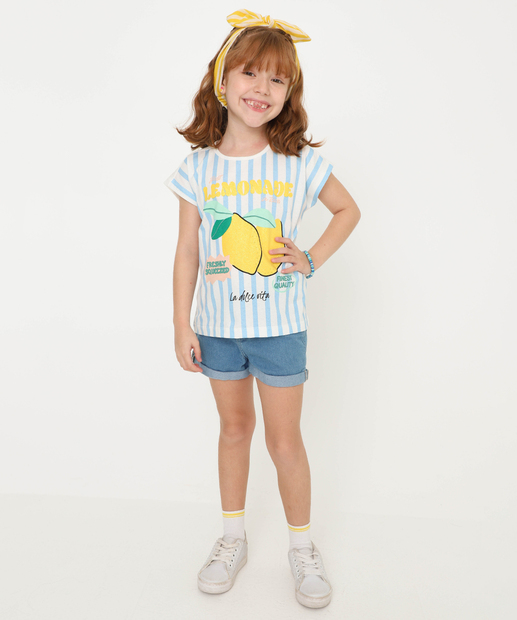 Blusa Infantil Estampa Limão Listras Marisa Tam 4 a 10 Off White