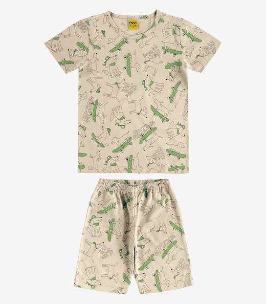 Pijama Meia Malha Rovi Kids Bege
