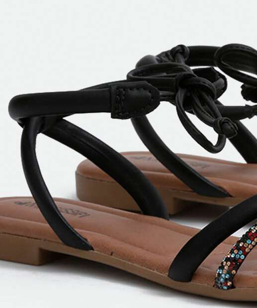 Sandália Feminina Rasteira Strass Amarração Mississipi