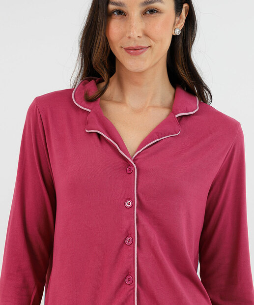 Pijama Feminino Americano Longo com Botões Marisa Rosa
